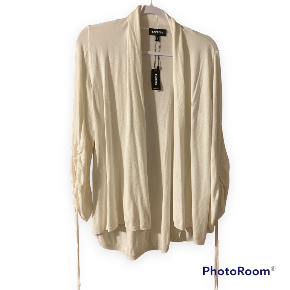 Express Cardigan White Women M Bell Sleeves With Ties Date Night Office spring